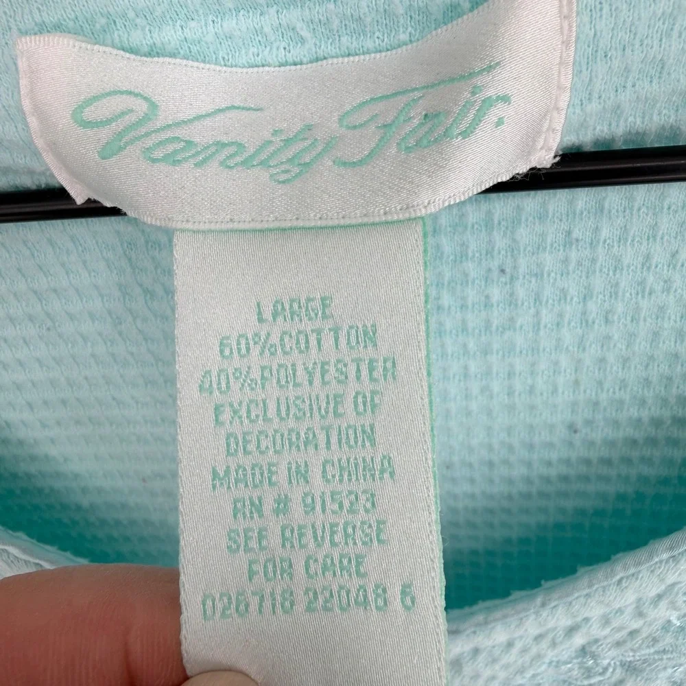 VTG Vanity Fair‎ Mint Green Waffle Knit Zip Robe L Housecoat Spa Knee Length
